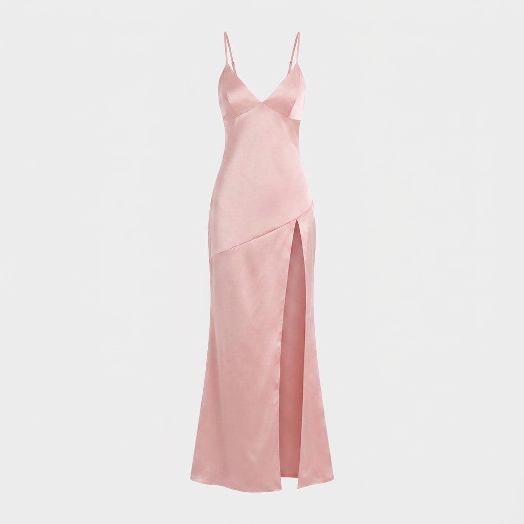 Robe de Soirée Longue en Satin à Fente pour Femme