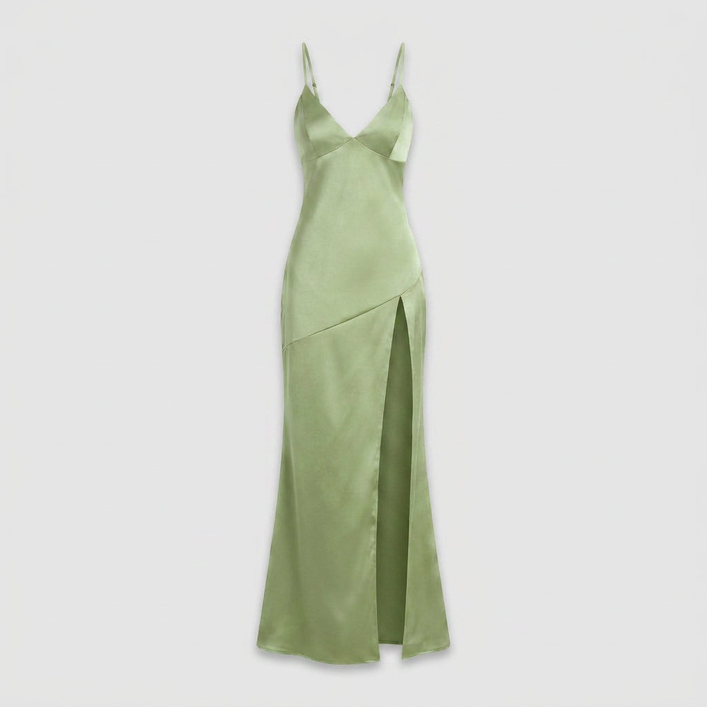 Robe de Soirée Longue en Satin à Fente pour Femme
