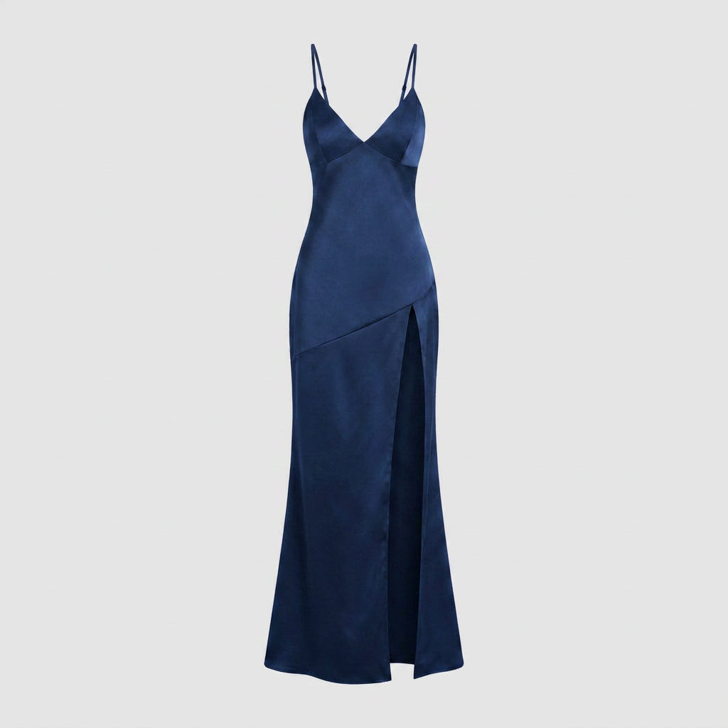 Robe de Soirée Longue en Satin à Fente pour Femme