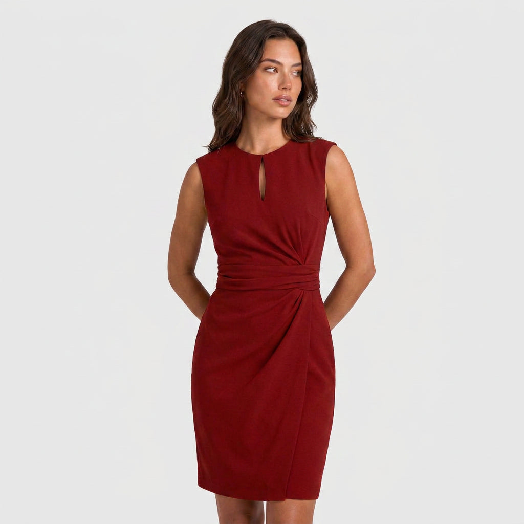 Robe de Cocktail Sans Manches à Taille Drapée pour Femme