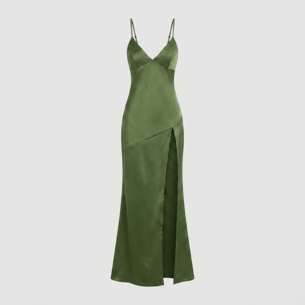 Robe de Soirée Longue en Satin à Fente pour Femme