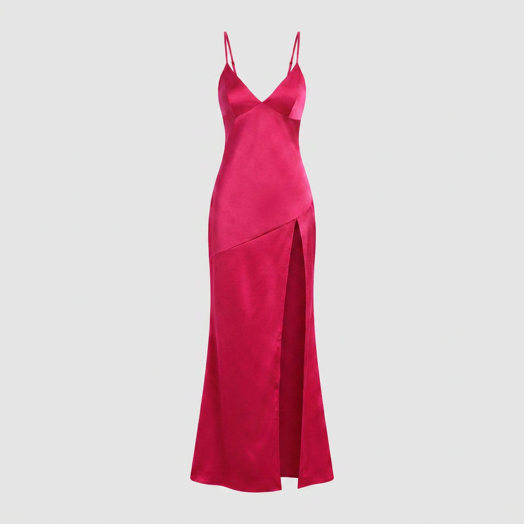 Robe de Soirée Longue en Satin à Fente pour Femme
