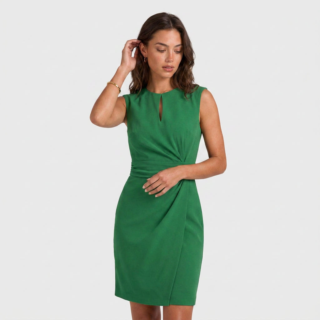 Robe de Cocktail Sans Manches à Taille Drapée pour Femme
