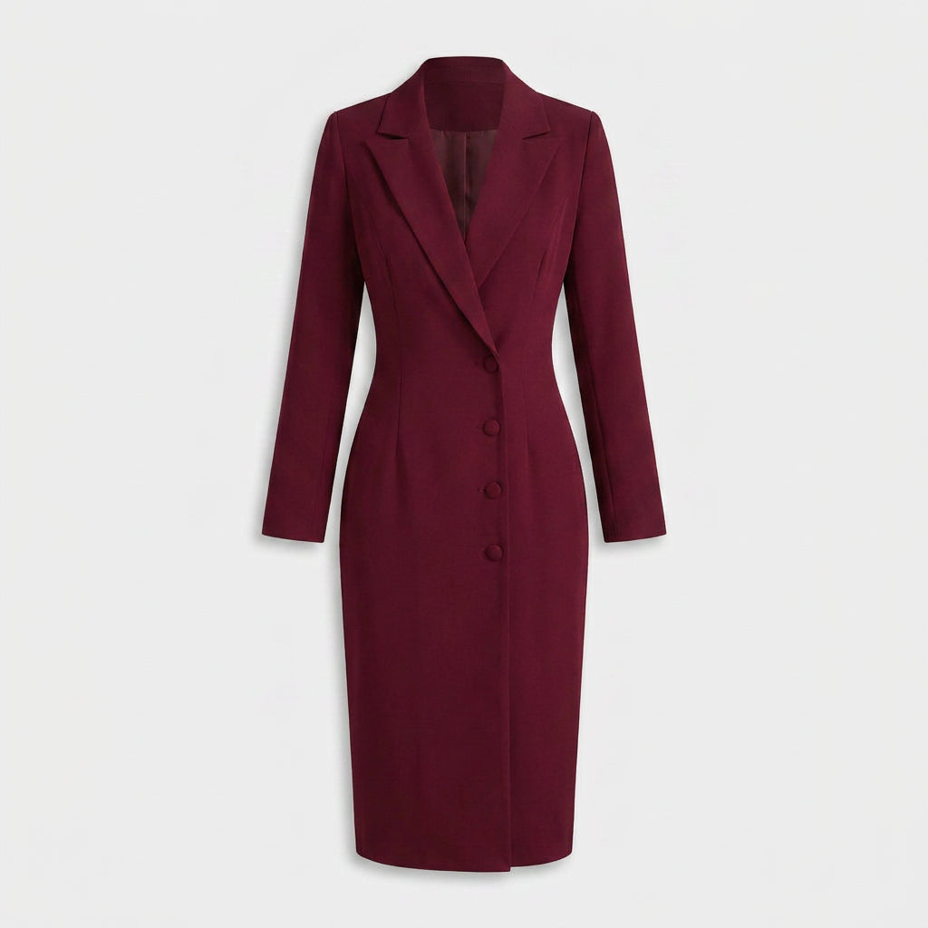 Robe-Manteau Cintrée à Col Tailleur pour Femme