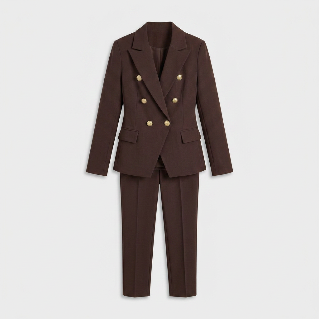 Ensemble Tailleur Veste Pantalon Coupe Structurée pour Femme