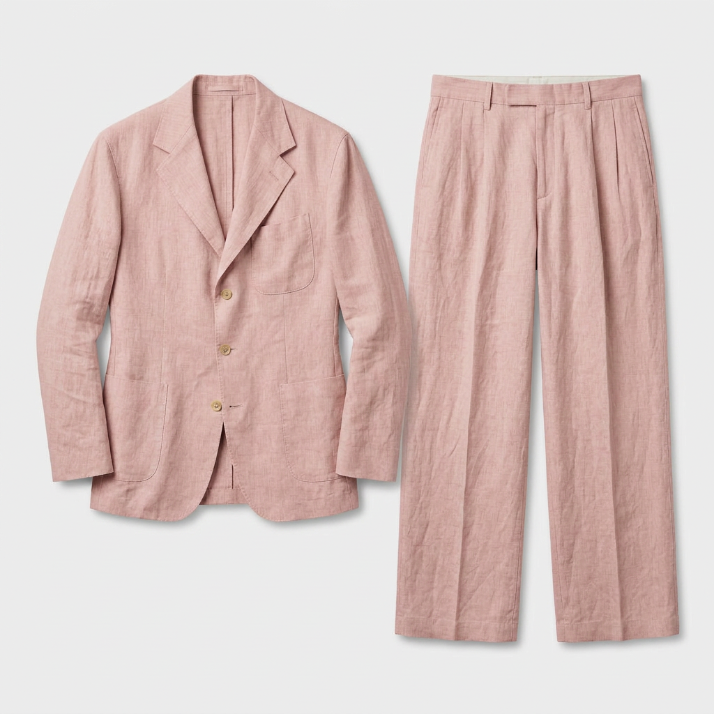 Ensemble Lin Deux Pièces Coupe Décontractée Pour Homme