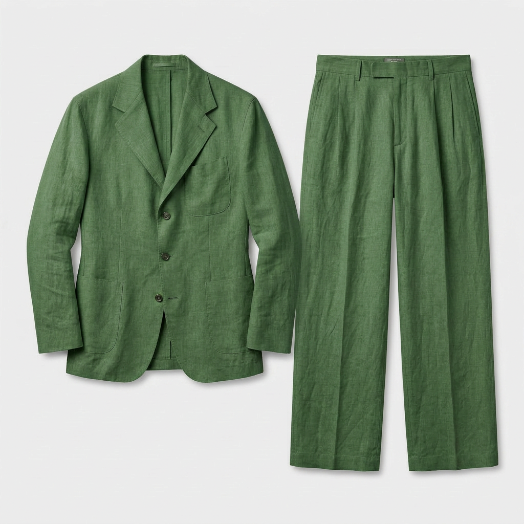 Ensemble Lin Deux Pièces Coupe Décontractée Pour Homme