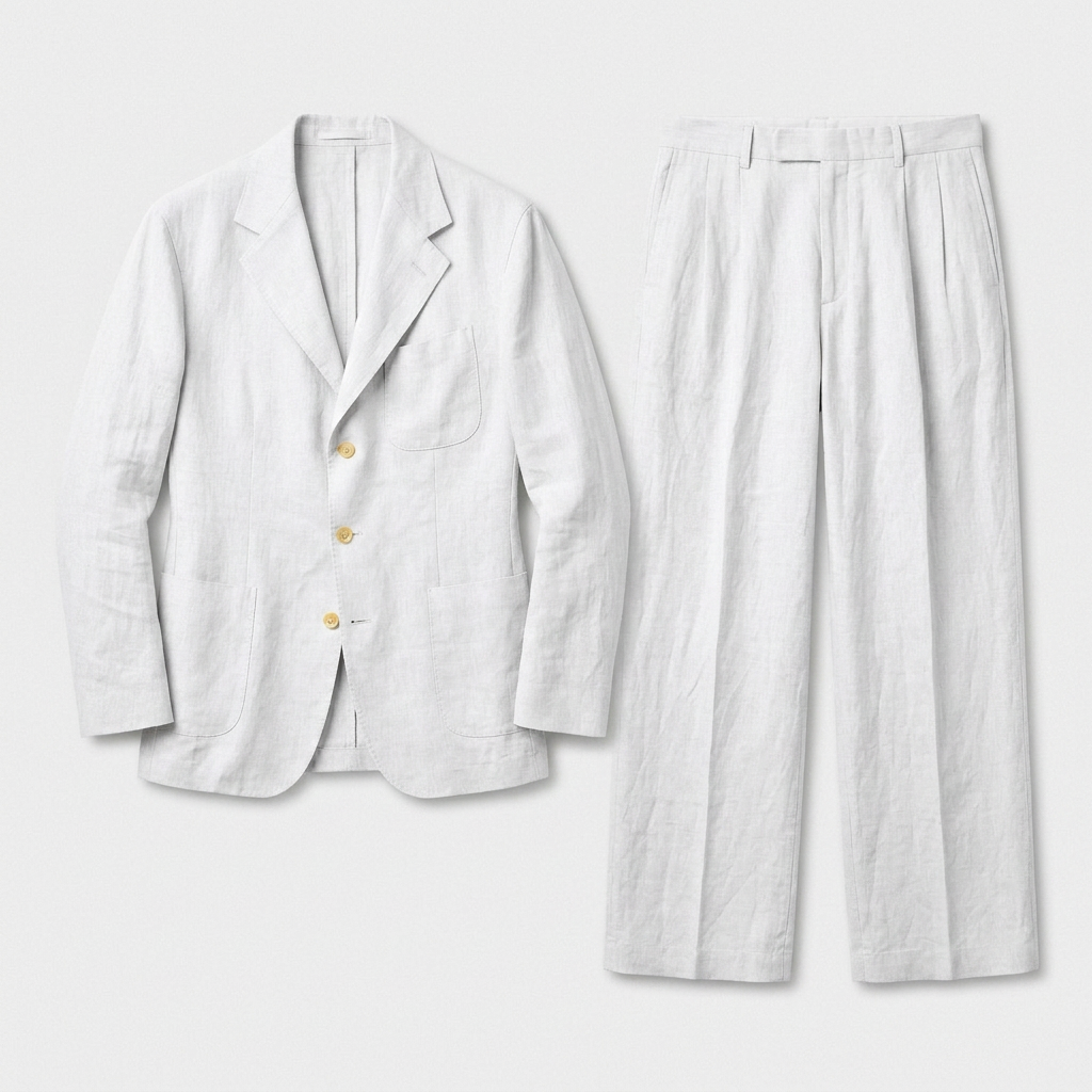 Ensemble Lin Deux Pièces Coupe Décontractée Pour Homme