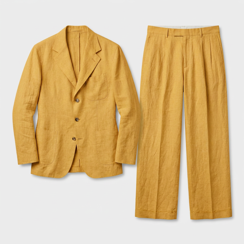 Ensemble Lin Deux Pièces Coupe Décontractée Pour Homme