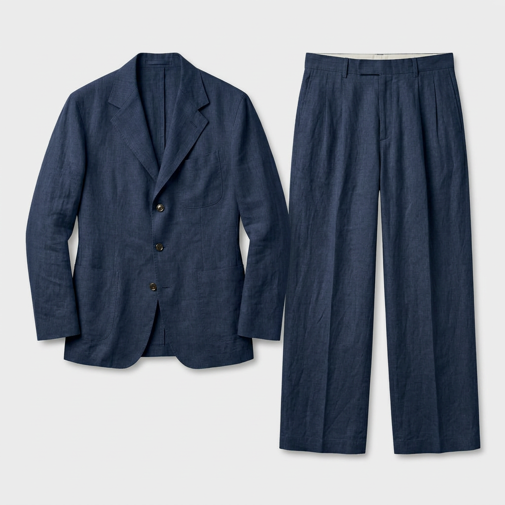 Ensemble Lin Deux Pièces Coupe Décontractée Pour Homme