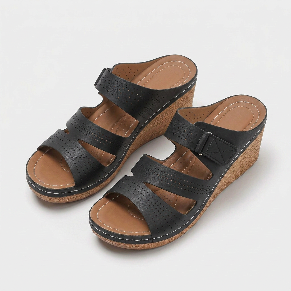 Mules Compensées Bout Ouvert Confort Soutien Pour Femme