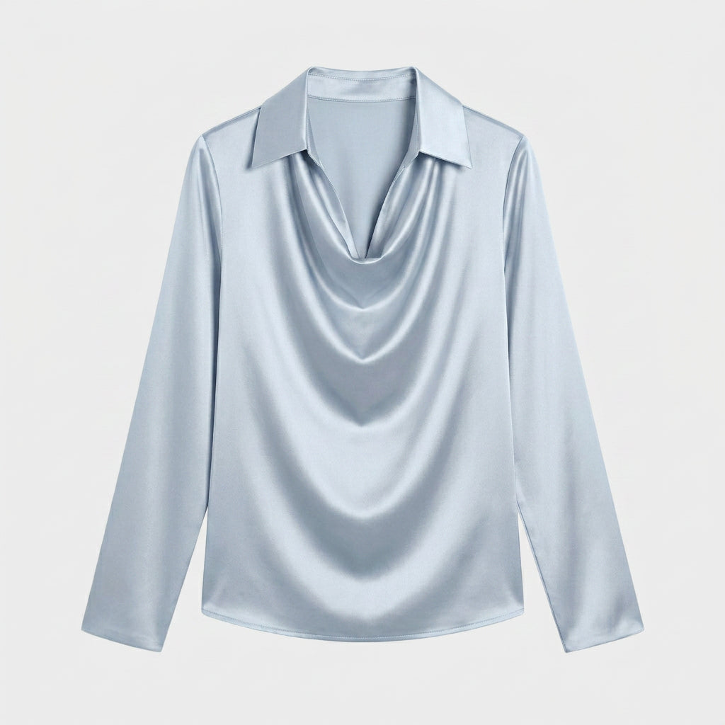 Blouse en Satin à Col Chemisier Drapé pour Femme