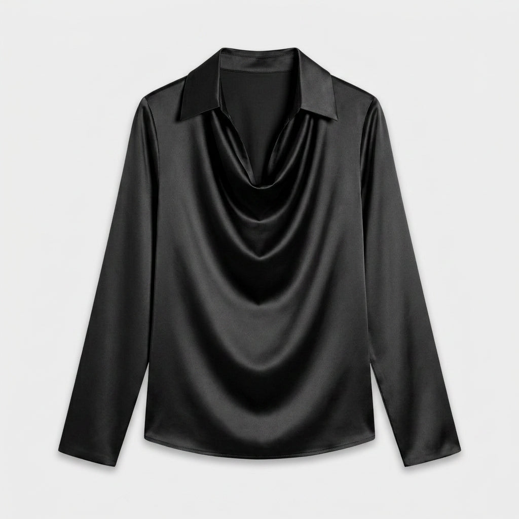 Blouse en Satin à Col Chemisier Drapé pour Femme