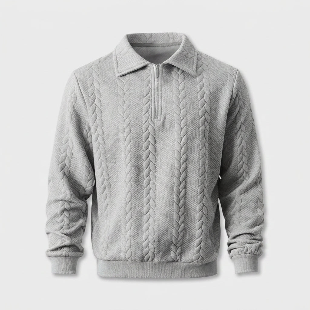 Pull à Col Polo Zippé et Motif Torsadé pour Homme