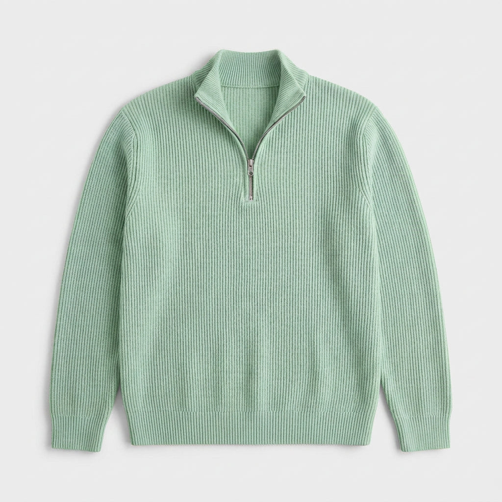 Pull en Maille Côtelée à Col Zippé pour Homme