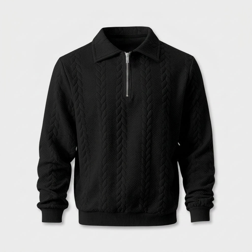 Pull à Col Polo Zippé et Motif Torsadé pour Homme