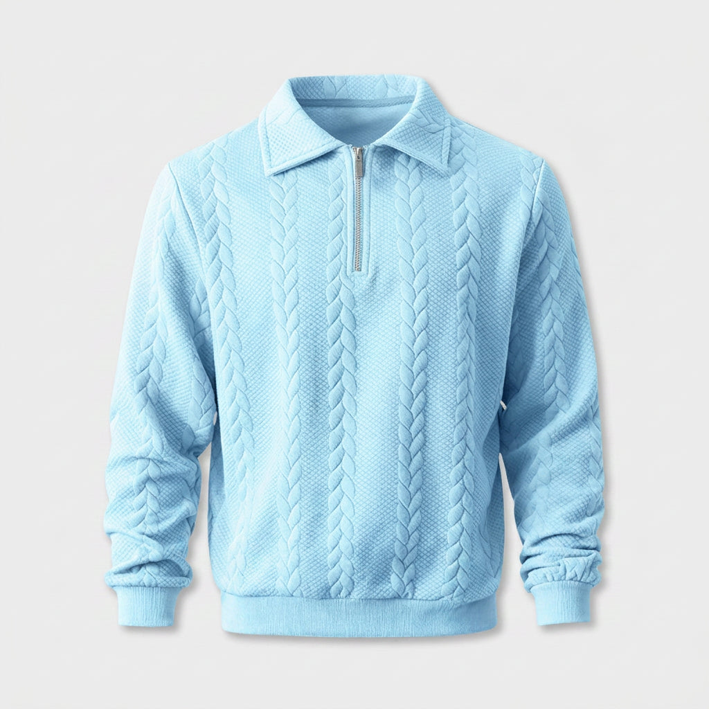 Pull à Col Polo Zippé et Motif Torsadé pour Homme
