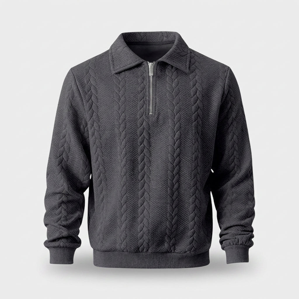 Pull à Col Polo Zippé et Motif Torsadé pour Homme