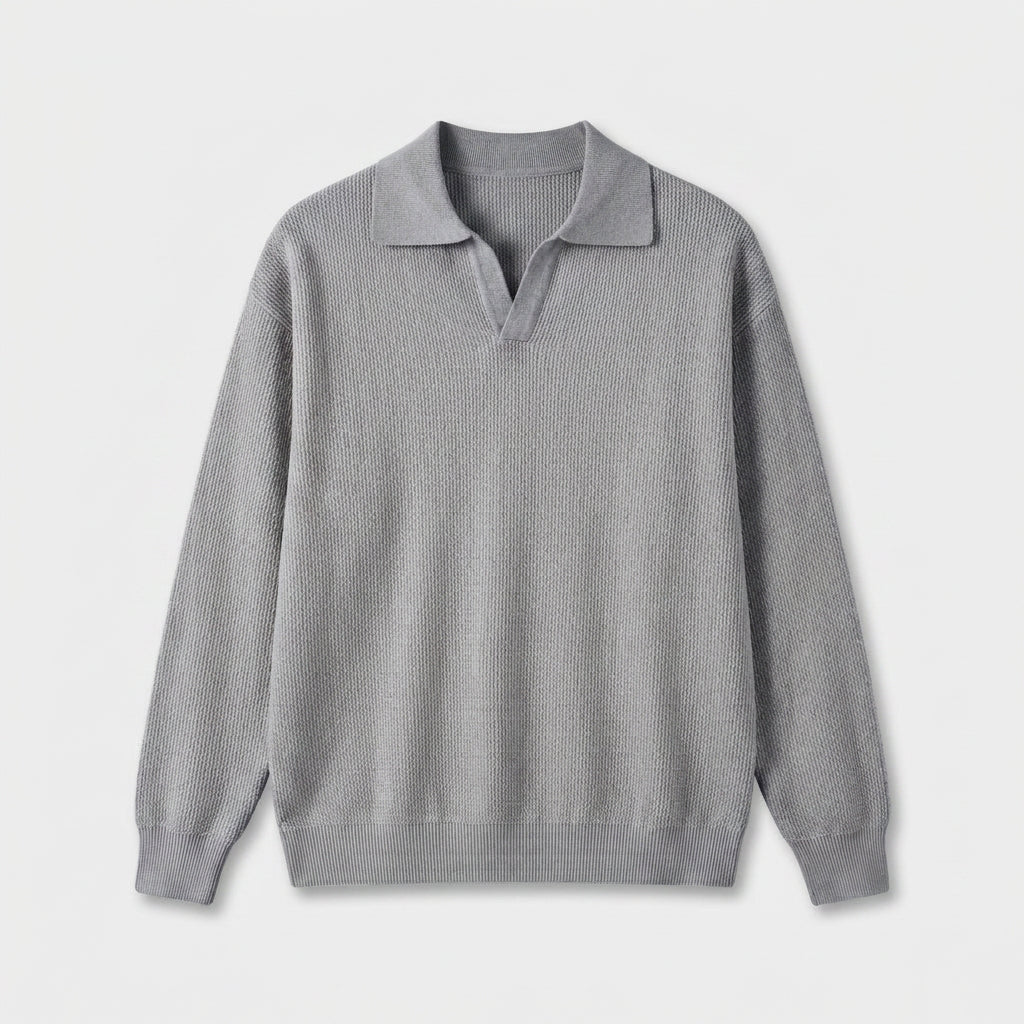 Pull Polo en Maille Texturée à Col Ouvert pour Homme