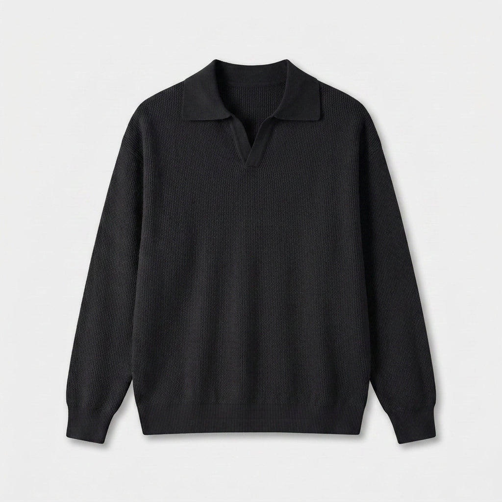 Pull Polo en Maille Texturée à Col Ouvert pour Homme