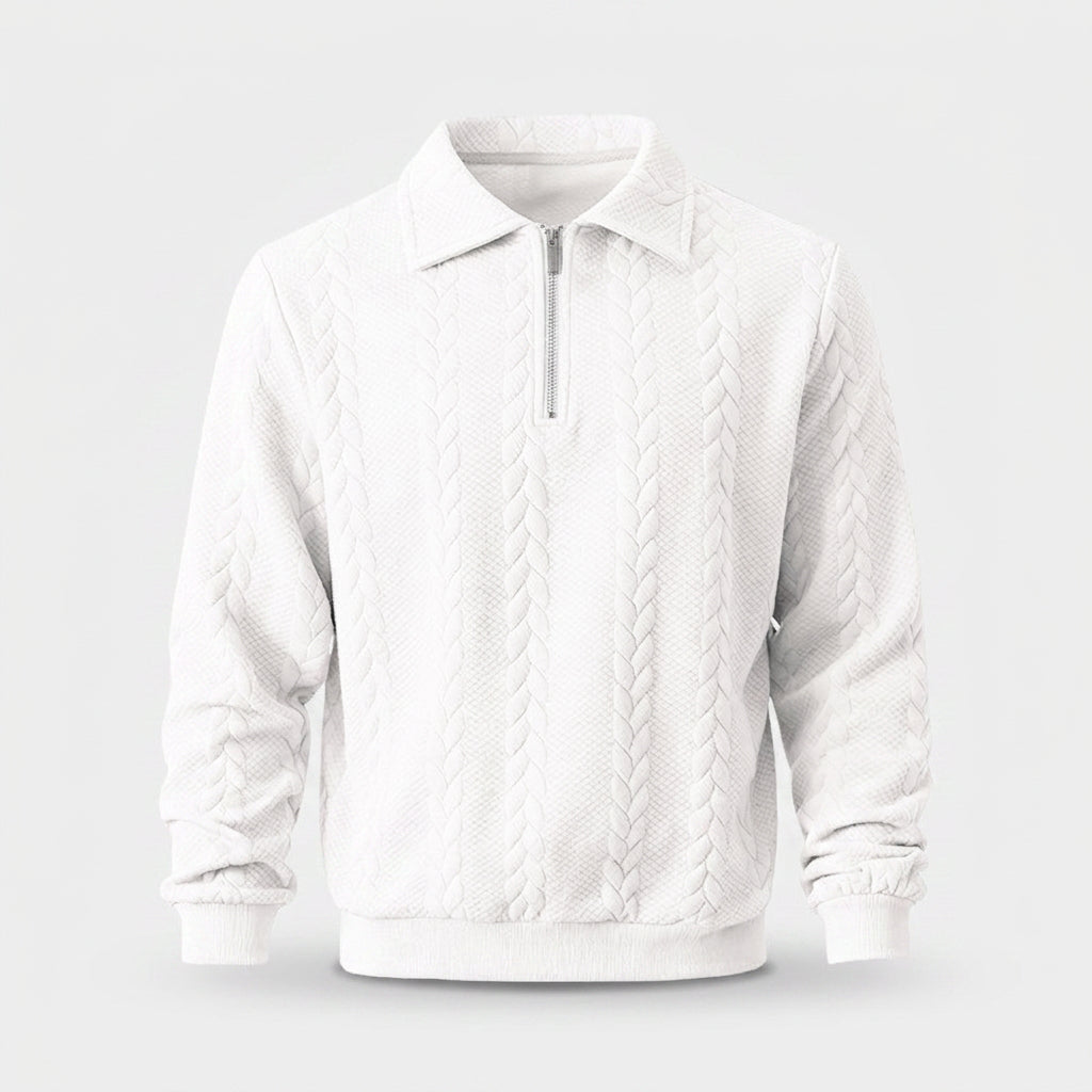 Pull à Col Polo Zippé et Motif Torsadé pour Homme