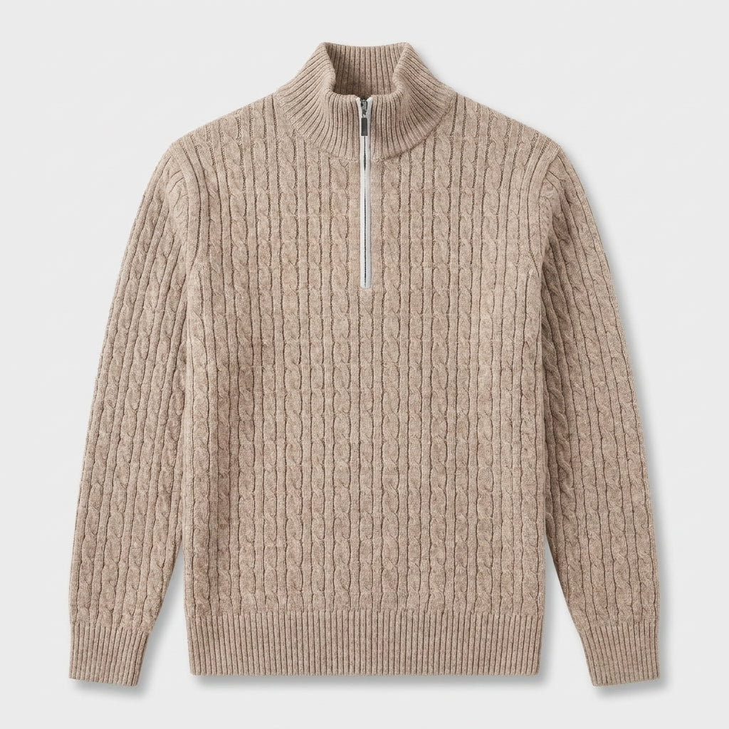 Pull en Maille Torsadée à Col Zippé pour Homme