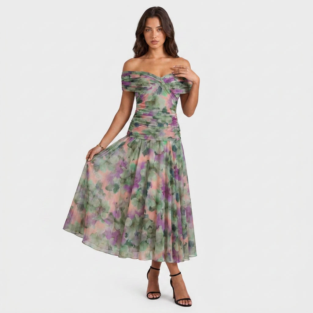 Robe de Cérémonie Fleurie à Épaules Dénudées pour Femme