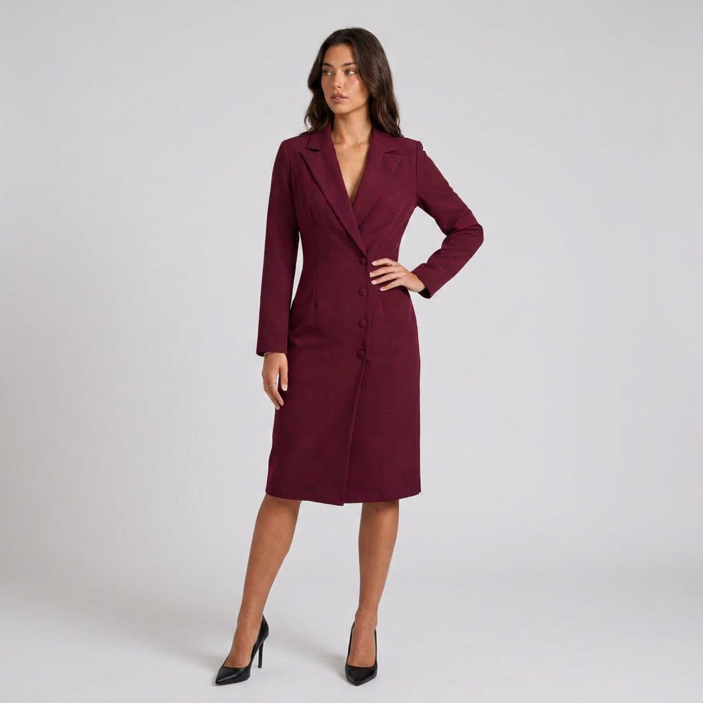 Robe-Manteau Cintrée à Col Tailleur pour Femme