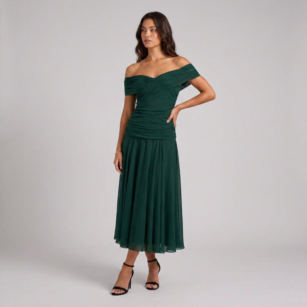 Robe de Cérémonie Fleurie à Épaules Dénudées pour Femme