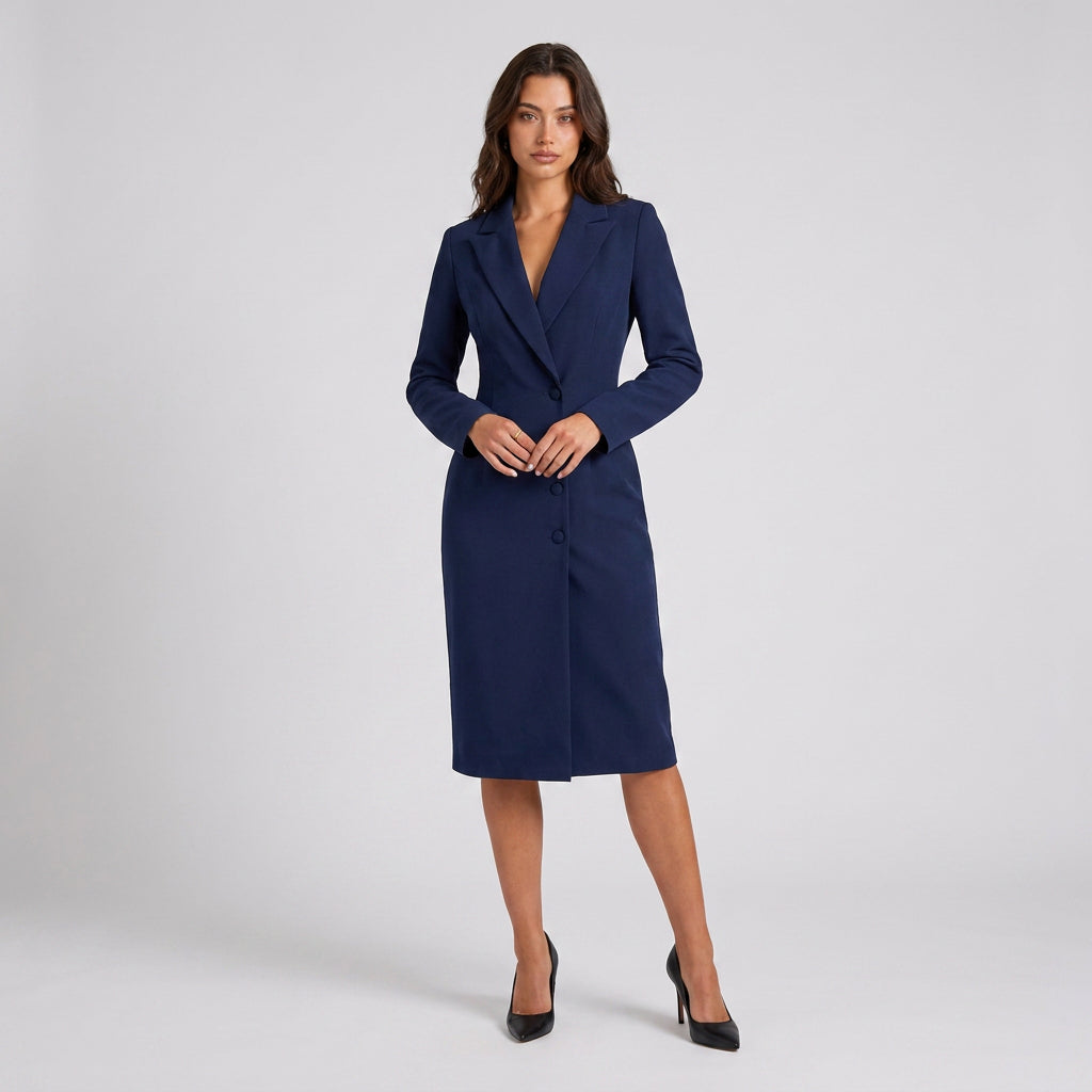 Robe-Manteau Cintrée à Col Tailleur pour Femme