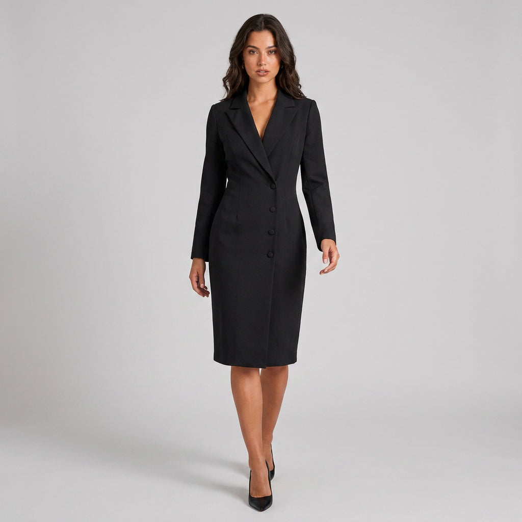 Robe-Manteau Cintrée à Col Tailleur pour Femme