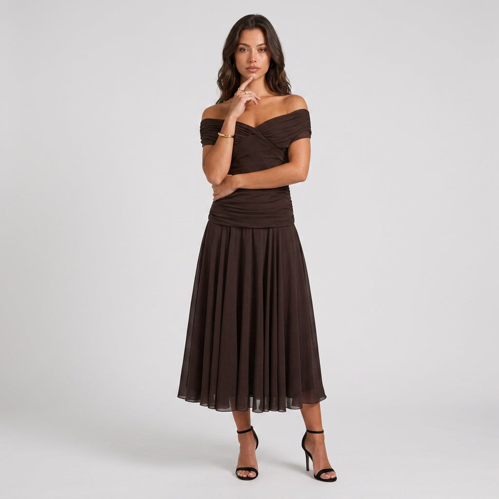 Robe de Cérémonie Fleurie à Épaules Dénudées pour Femme