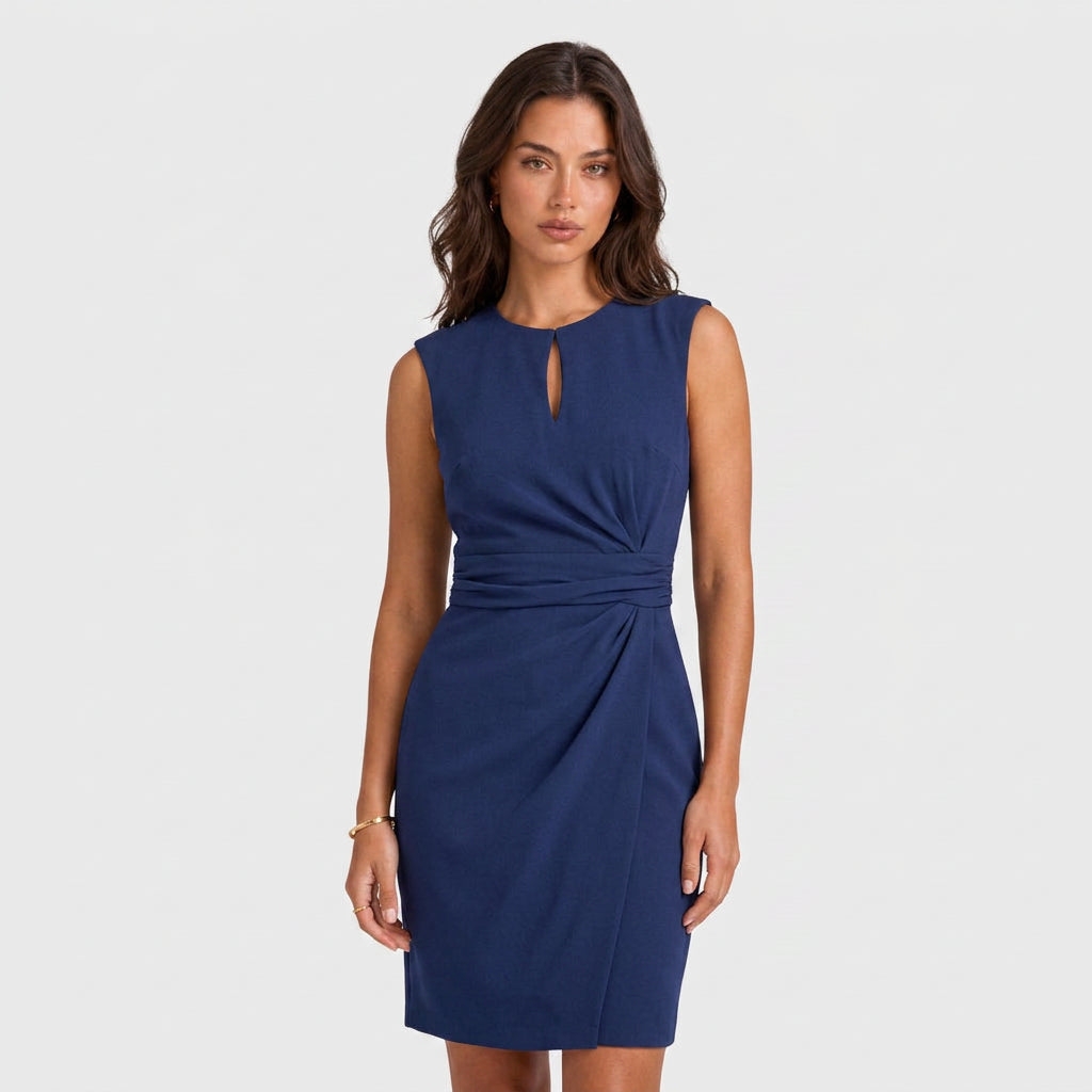 Robe de Cocktail Sans Manches à Taille Drapée pour Femme