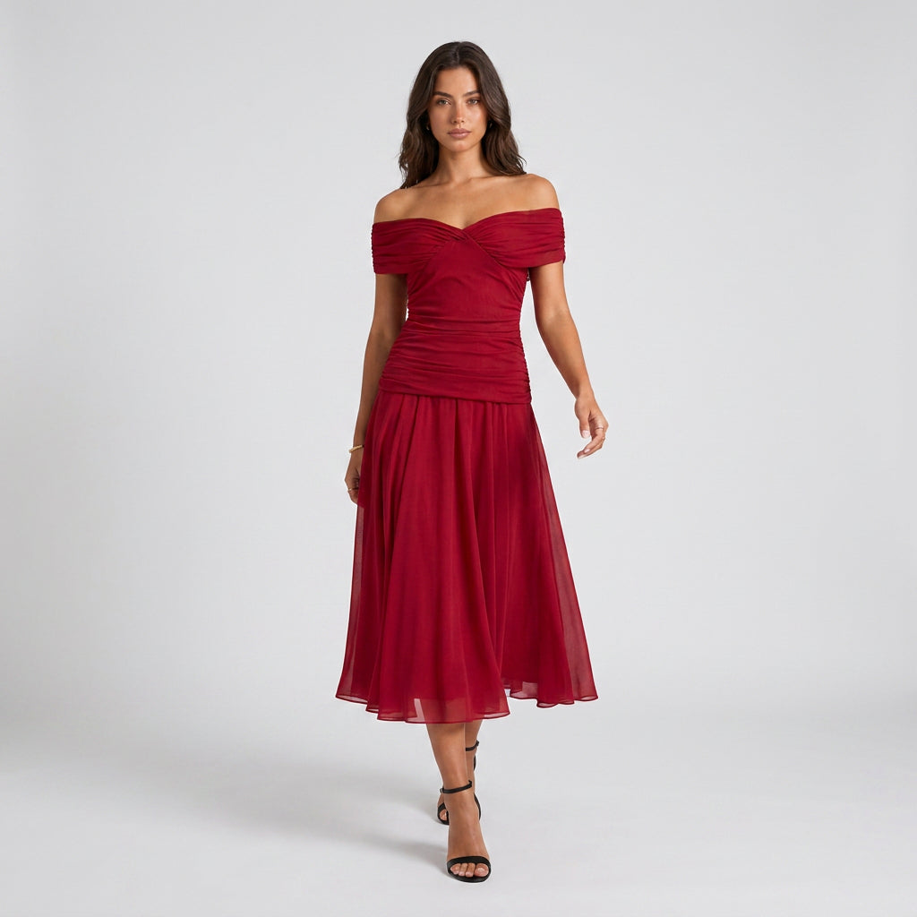 Robe de Cérémonie Fleurie à Épaules Dénudées pour Femme