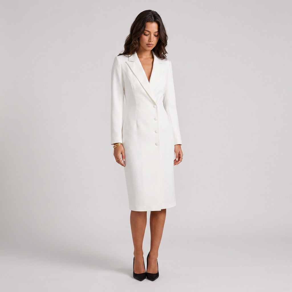 Robe-Manteau Cintrée à Col Tailleur pour Femme