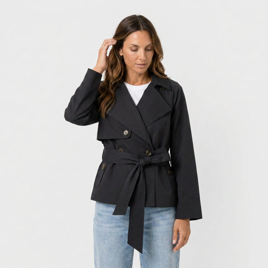 Trench-Coat Court à Ceinture Nouée pour Femme
