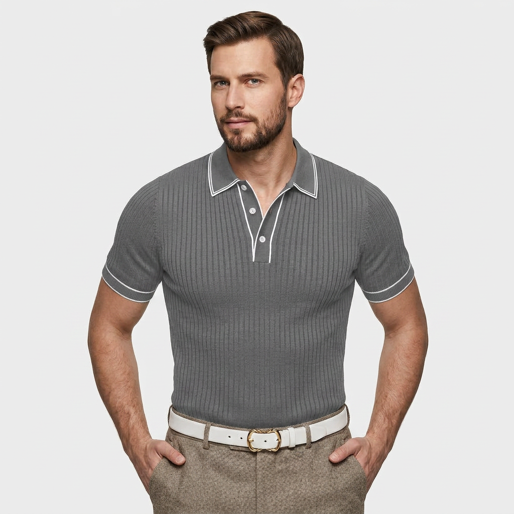 Polo Maille Côtelée Col Classique pour Homme