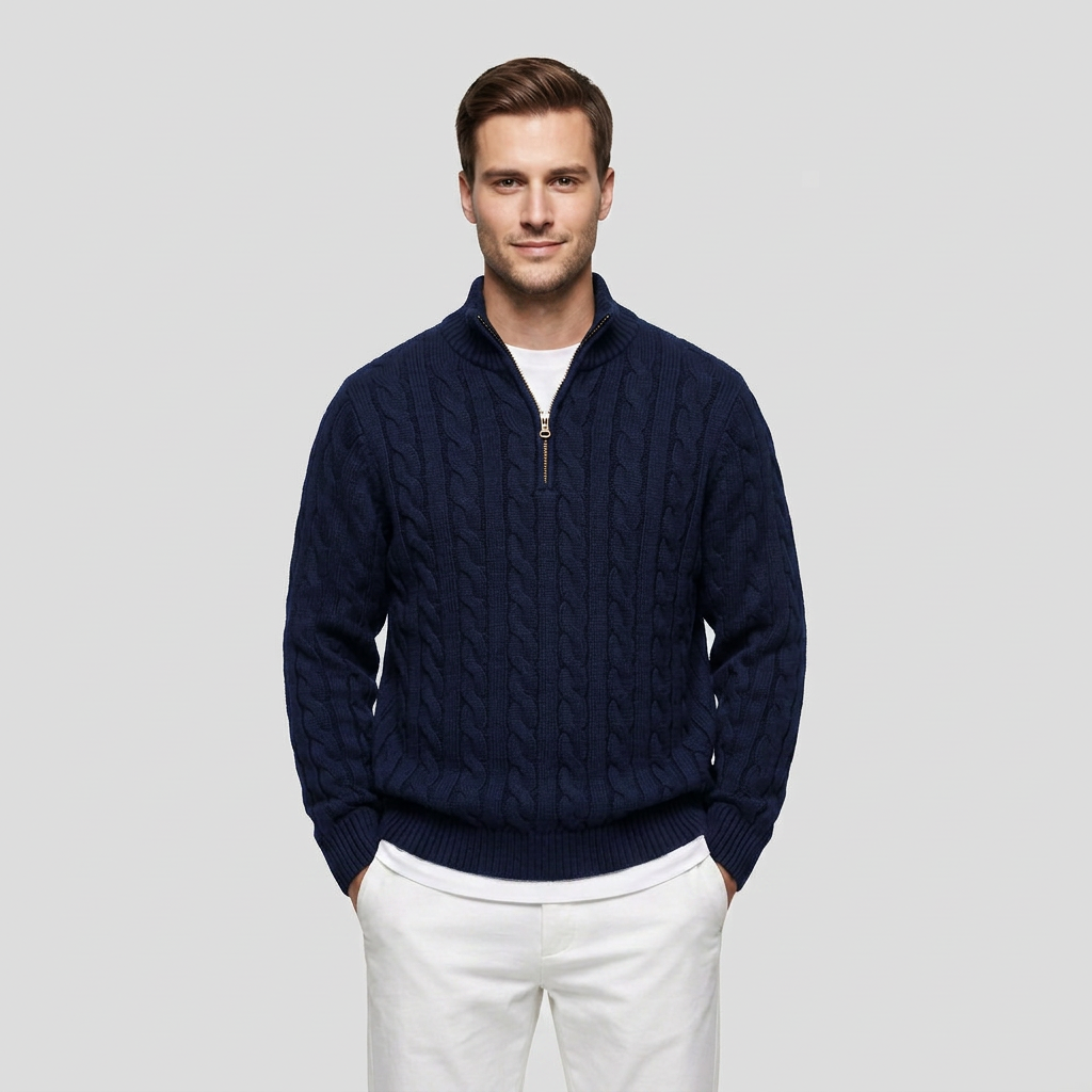 Pull Col Zippé Maille Fine Coupe Ajustée pour Homme
