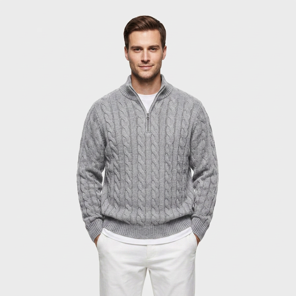 Pull Col Zippé Maille Fine Coupe Ajustée pour Homme