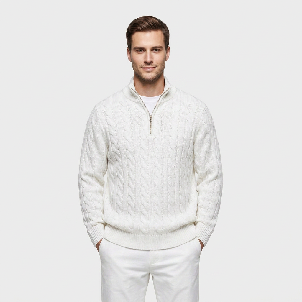Pull Col Zippé Maille Fine Coupe Ajustée pour Homme
