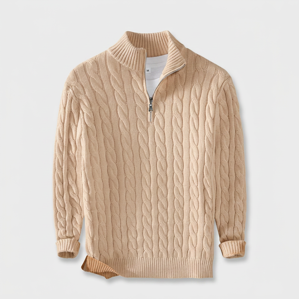 Pull Col Zippé Maille Fine Coupe Ajustée pour Homme
