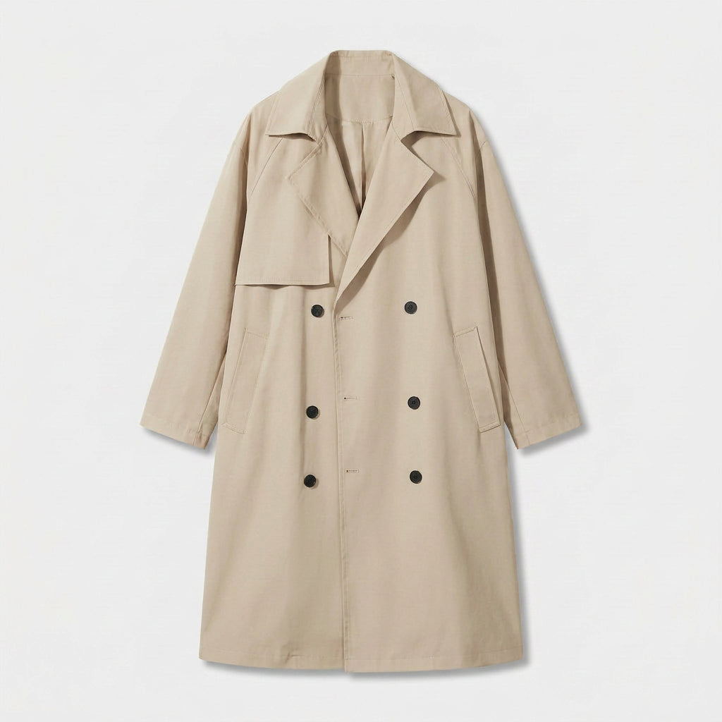 Trench-Coat Long Croisé à Col Tailleur pour Homme