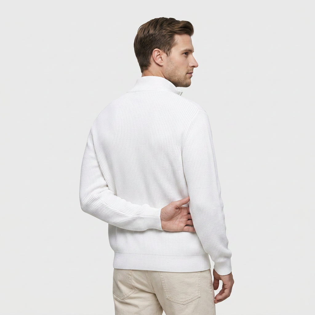 Pull en Maille Côtelée à Col Zippé pour Homme
