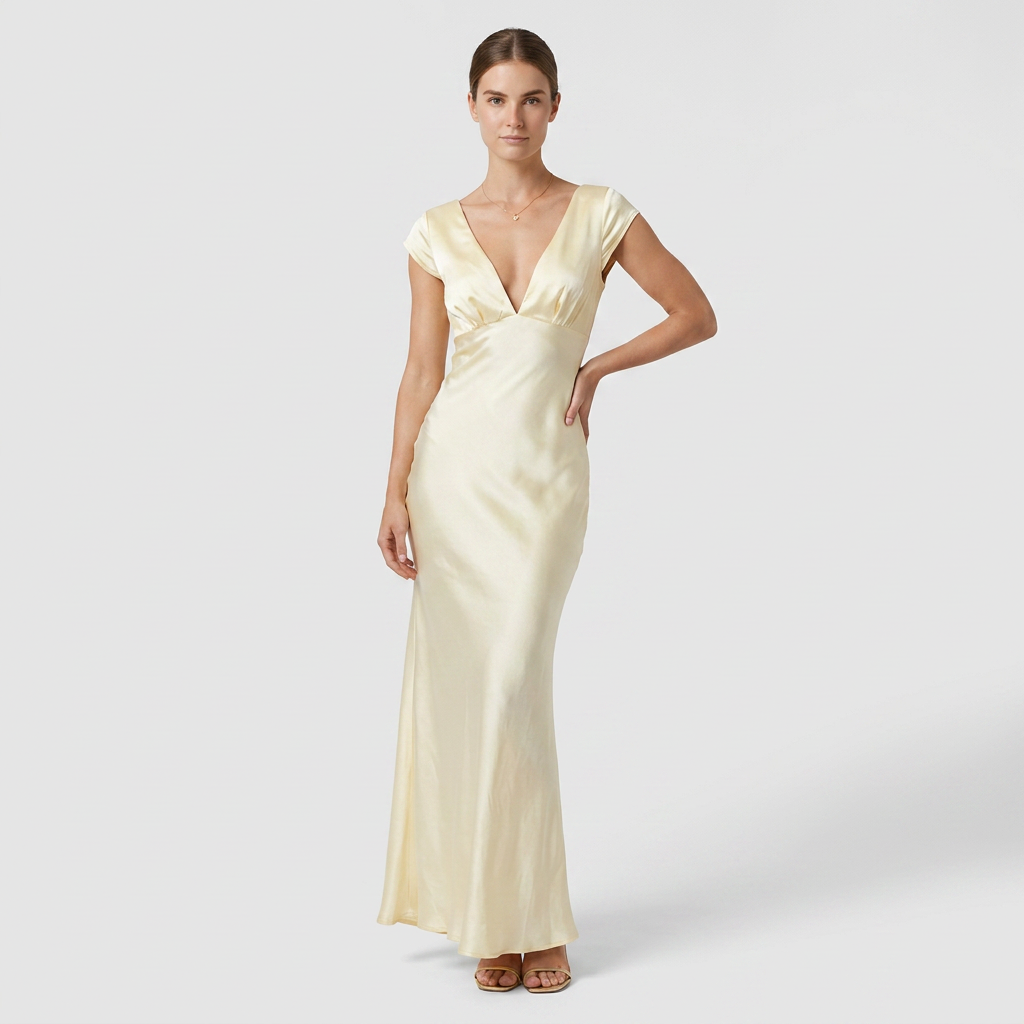 Robe Maxi Décolleté Plongeant Manches Courtes Pour Femme