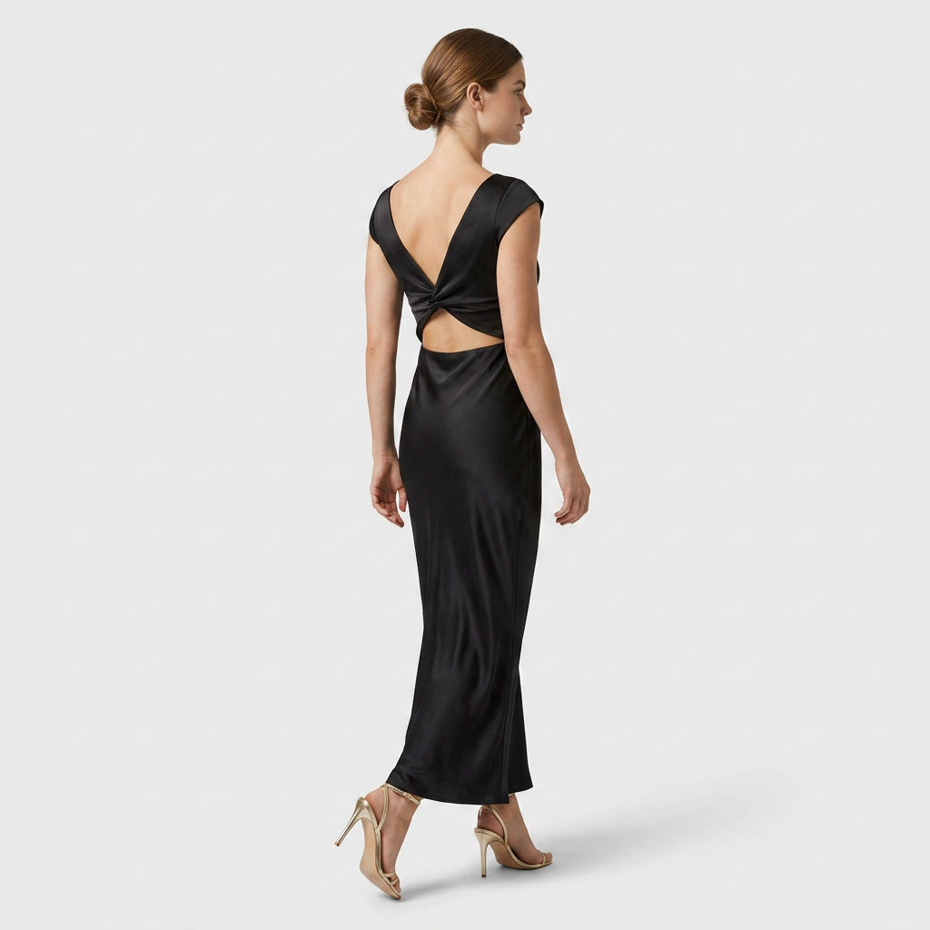 Robe Maxi Décolleté Plongeant Manches Courtes Pour Femme
