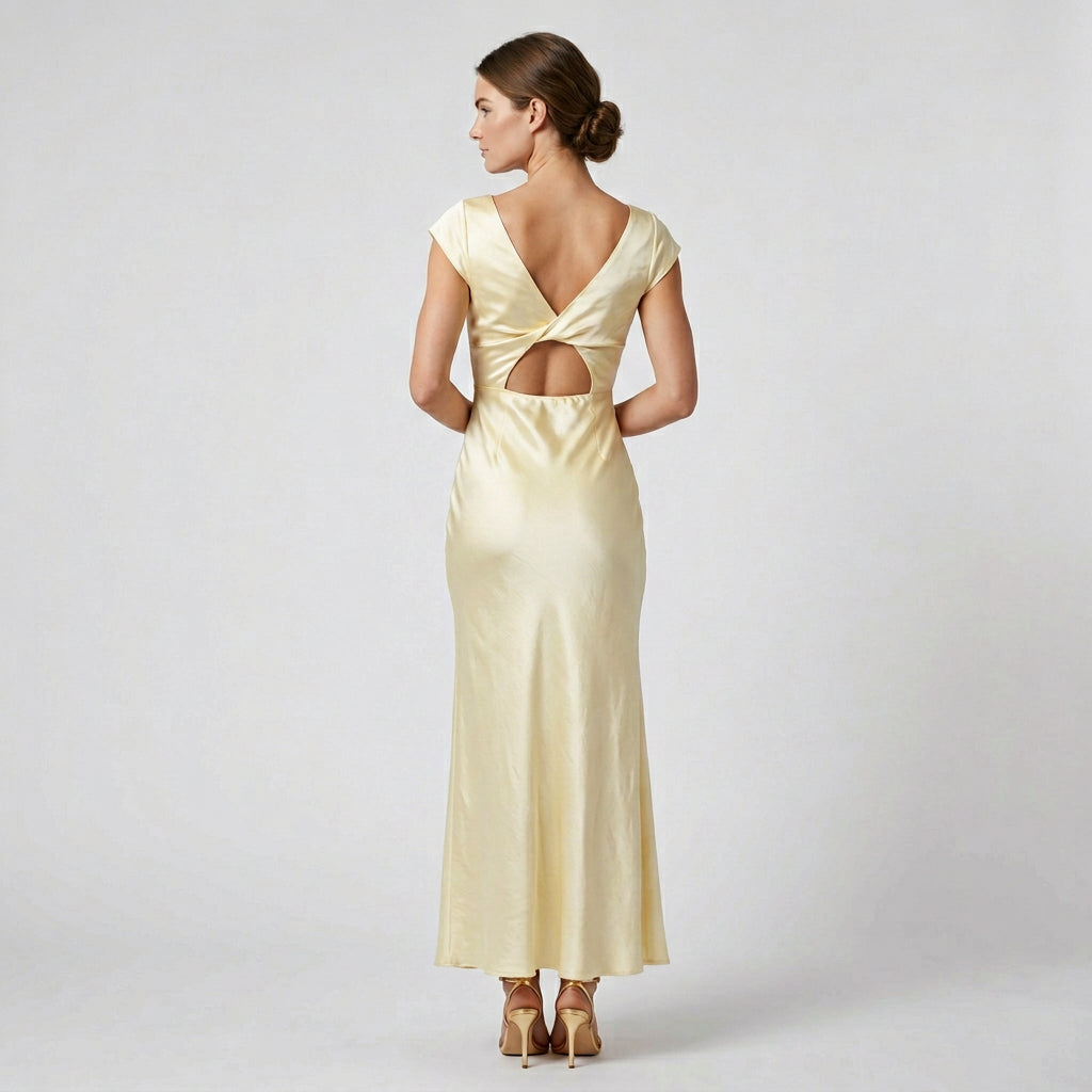 Robe Maxi Décolleté Plongeant Manches Courtes Pour Femme