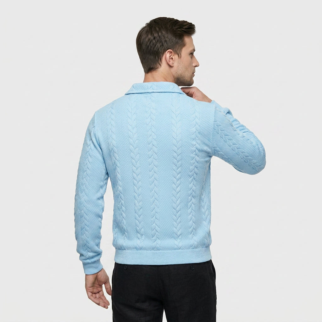 Pull à Col Polo Zippé et Motif Torsadé pour Homme
