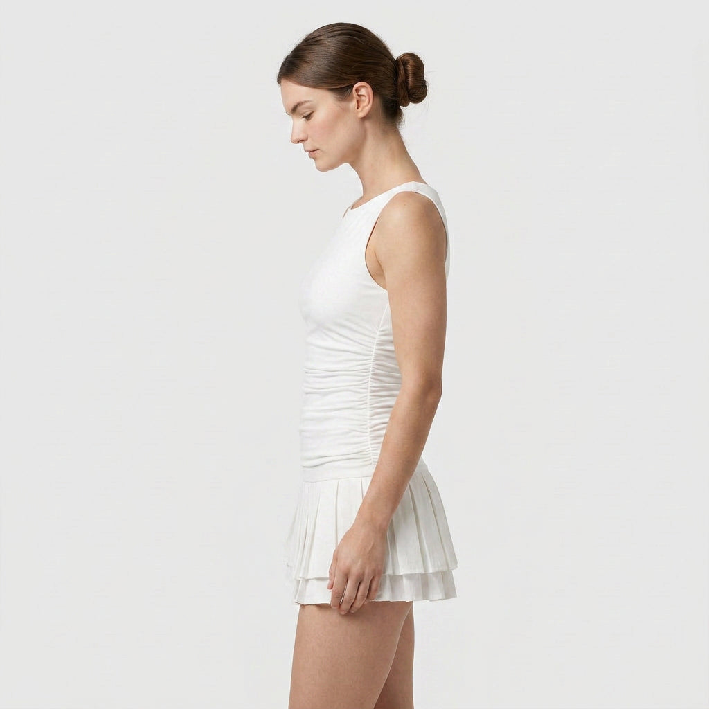 Robe Mini Sans Manches Coupe Structurée pour Femme