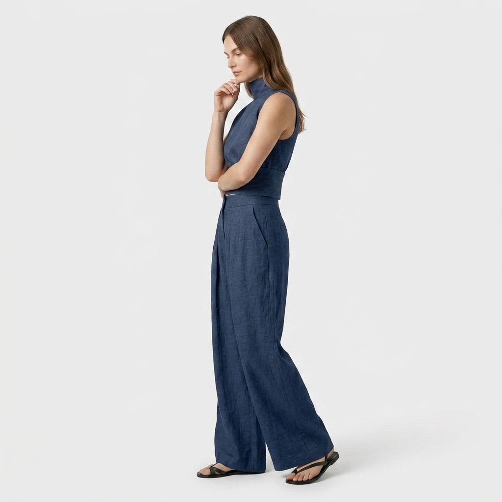 Ensemble Top Sans Manches Pantalon Large pour Femme