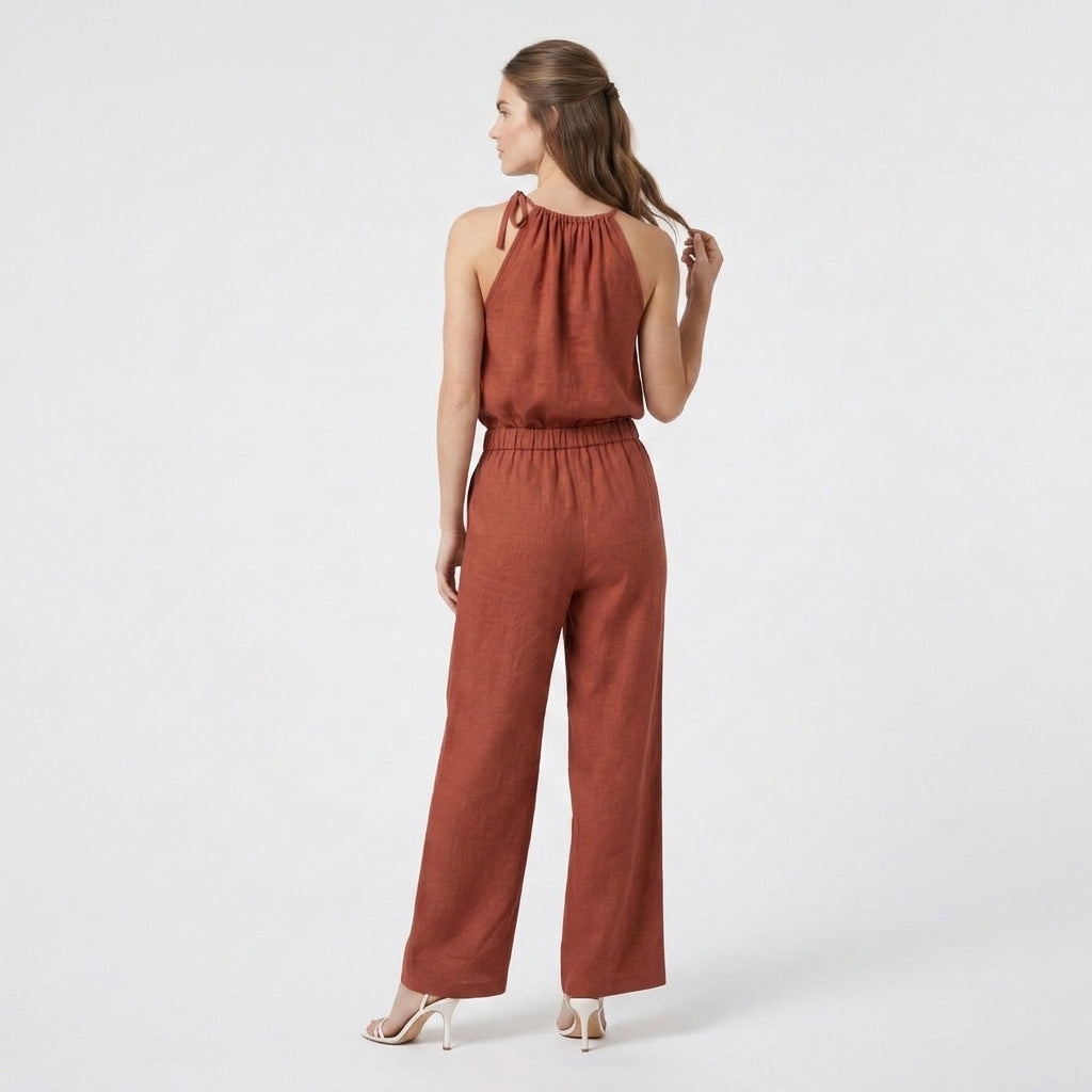 Ensemble Top Sans Manches Pantalon Droit Large pour Femme